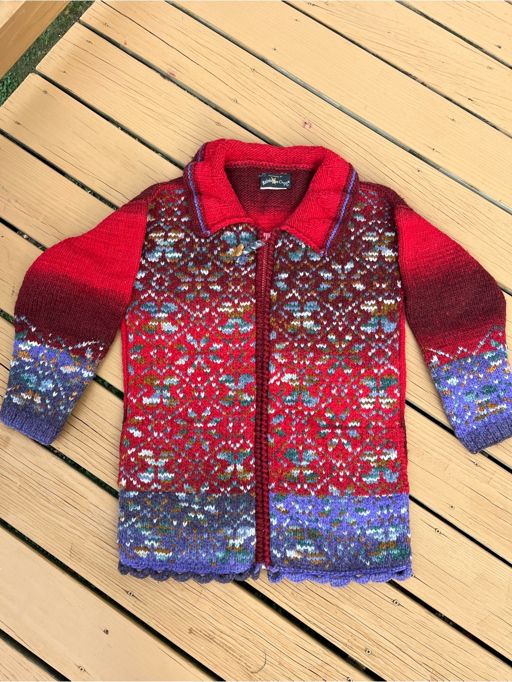 Rainbow Red Multicolor Patterned Zip-Front Sweater
